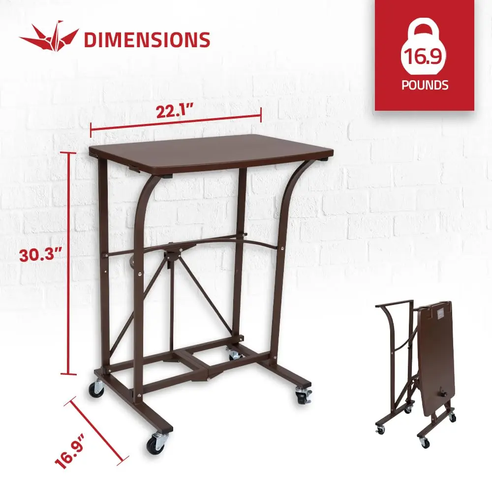 Origami RDP Small Foldable Laptop Trolley, Portable Desk with Wheels, Vintage Bronze | Compact, Mobile & Durable - view 9