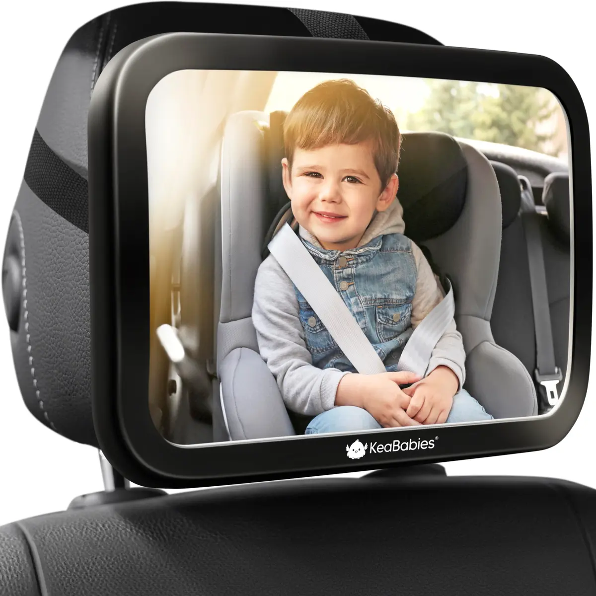 KeaBabies Baby Car Seat Mirror, Wide View, Shatterproof (Sleek Black) | 360° Adjustable, Crystal Clear, Easy Install - main product image