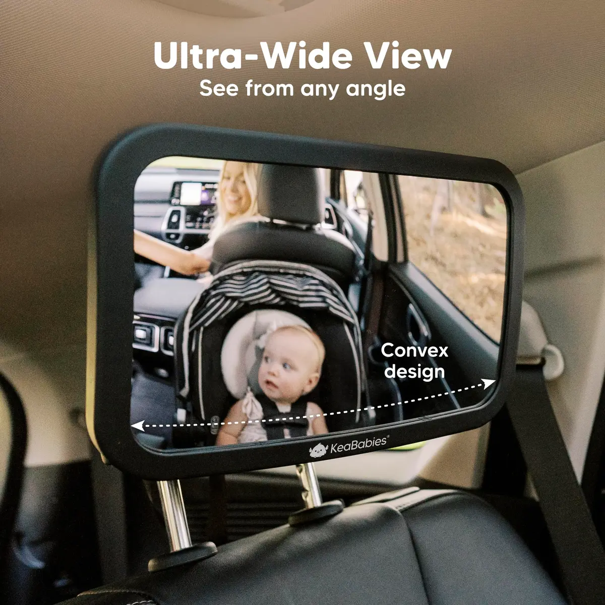 KeaBabies Baby Car Seat Mirror, Wide View, Shatterproof (Sleek Black) | 360° Adjustable, Crystal Clear, Easy Install - view 5