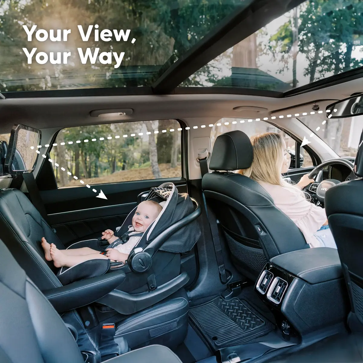 KeaBabies Baby Car Seat Mirror, Wide View, Shatterproof (Sleek Black) | 360° Adjustable, Crystal Clear, Easy Install - view 2