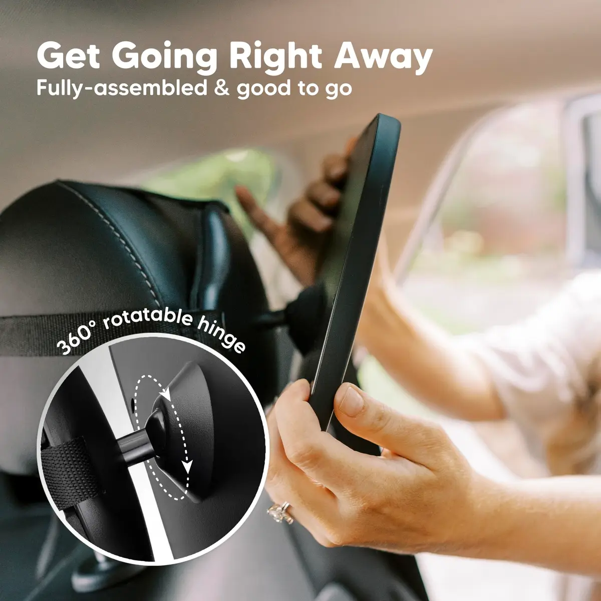 KeaBabies Baby Car Seat Mirror, Wide View, Shatterproof (Sleek Black) | 360° Adjustable, Crystal Clear, Easy Install - view 3