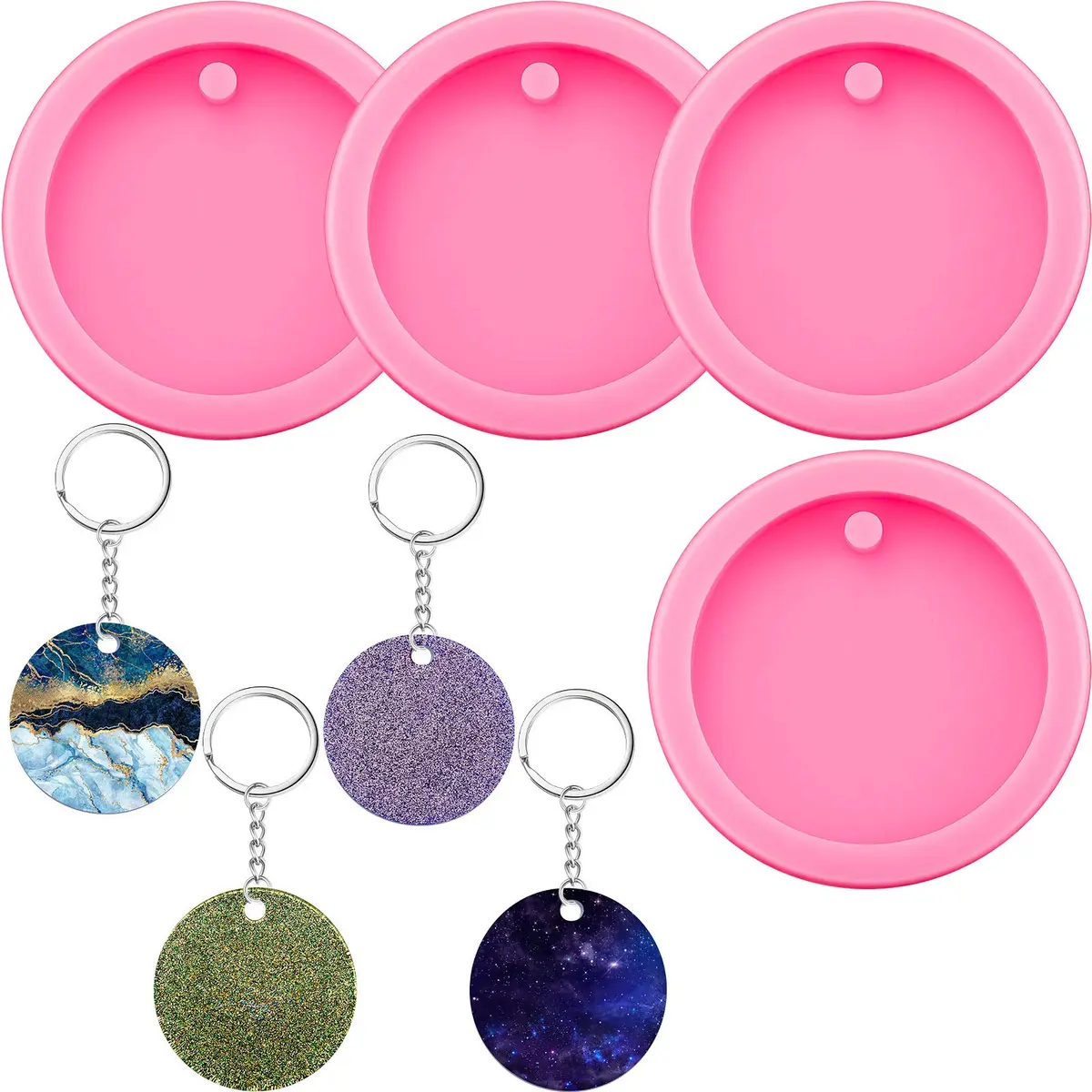 Boao 4 Pcs Round Keychain Molds Silicone Circle Epoxy Molds 5 cm Diameter | DIY Pendant Clay Keychains - main product image
