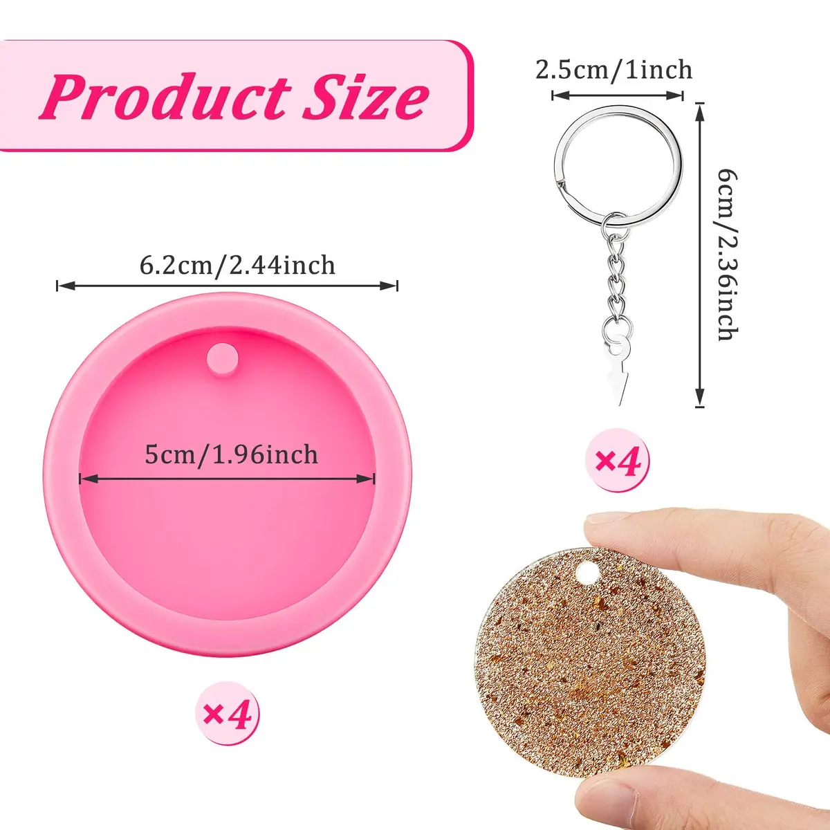 Boao 4 Pcs Round Keychain Molds Silicone Circle Epoxy Molds 5 cm Diameter | DIY Pendant Clay Keychains - view 2