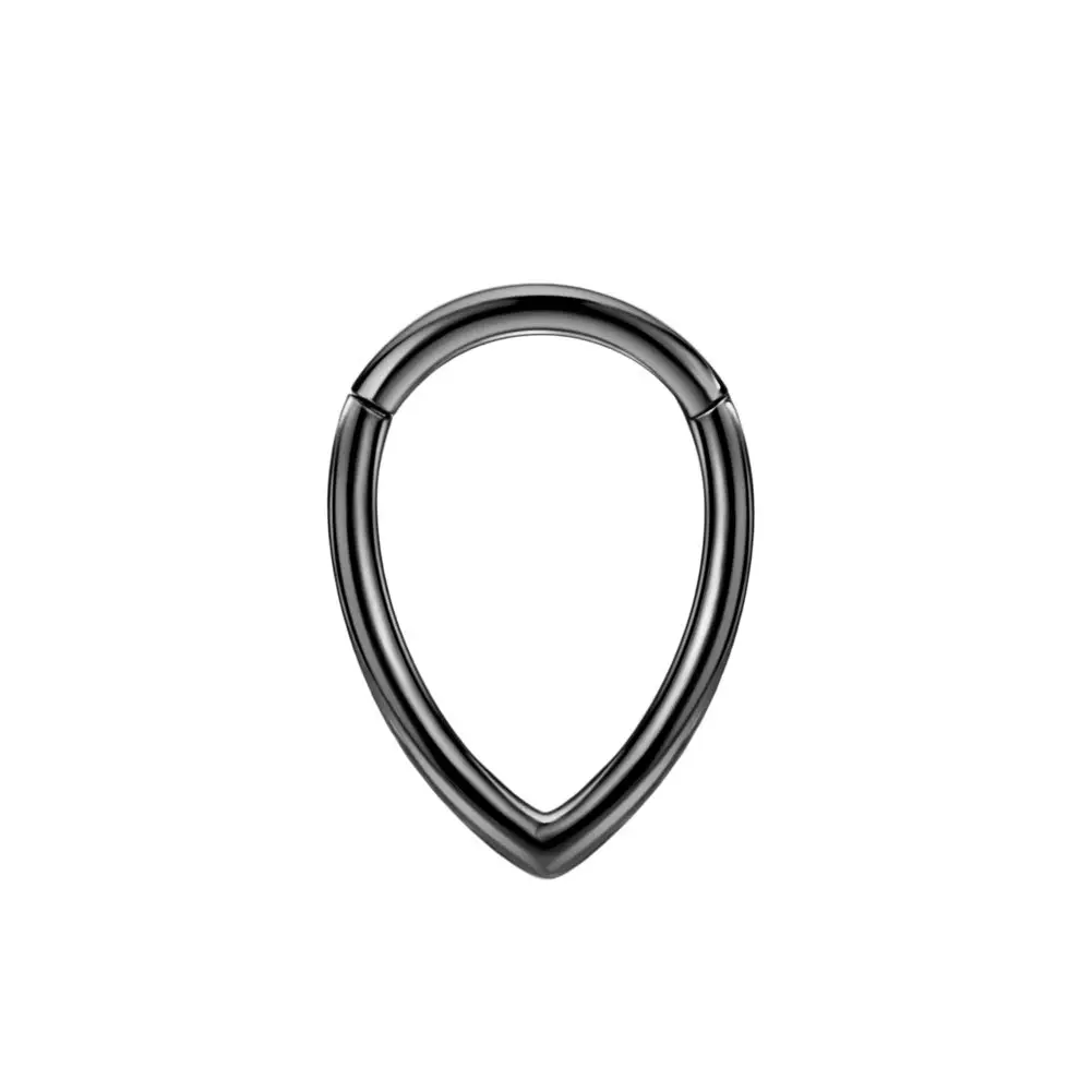 FANSING Black Septum Jewelry - 16g Teardrop Septum Hoop | Surgical Steel Piercing Ring, 10mm Inner Diameter, Hinged Clicker (70-120c) - main product image
