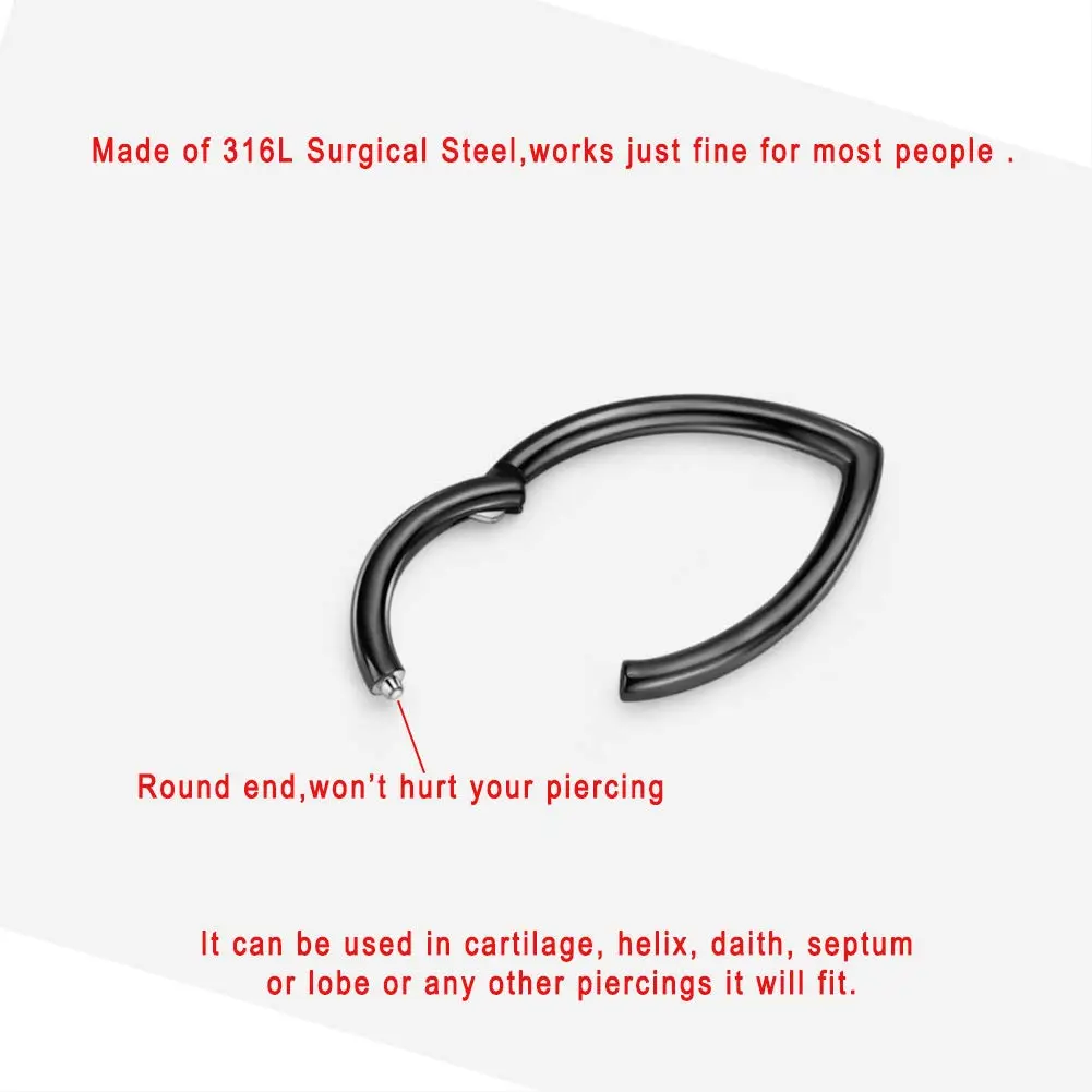 FANSING Black Septum Jewelry - 16g Teardrop Septum Hoop | Surgical Steel Piercing Ring, 10mm Inner Diameter, Hinged Clicker (70-120c) - view 2