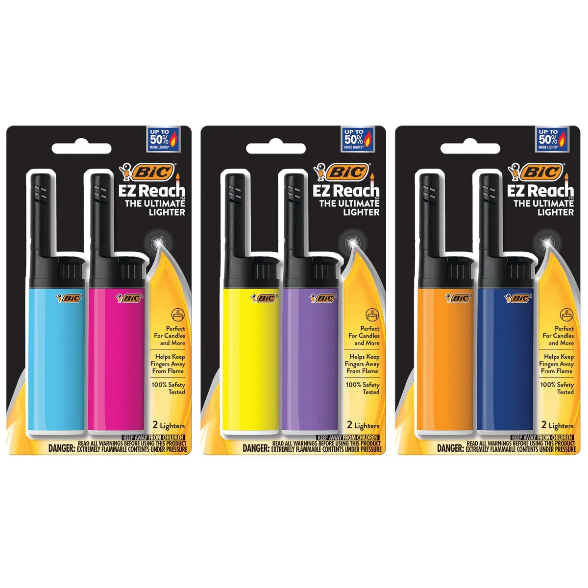 BIC EZ Reach Candle Lighter 6 Count Pack | Child-Resistant, Assorted Colors, 1.45-inch Wand for Candles & Grills - main product image
