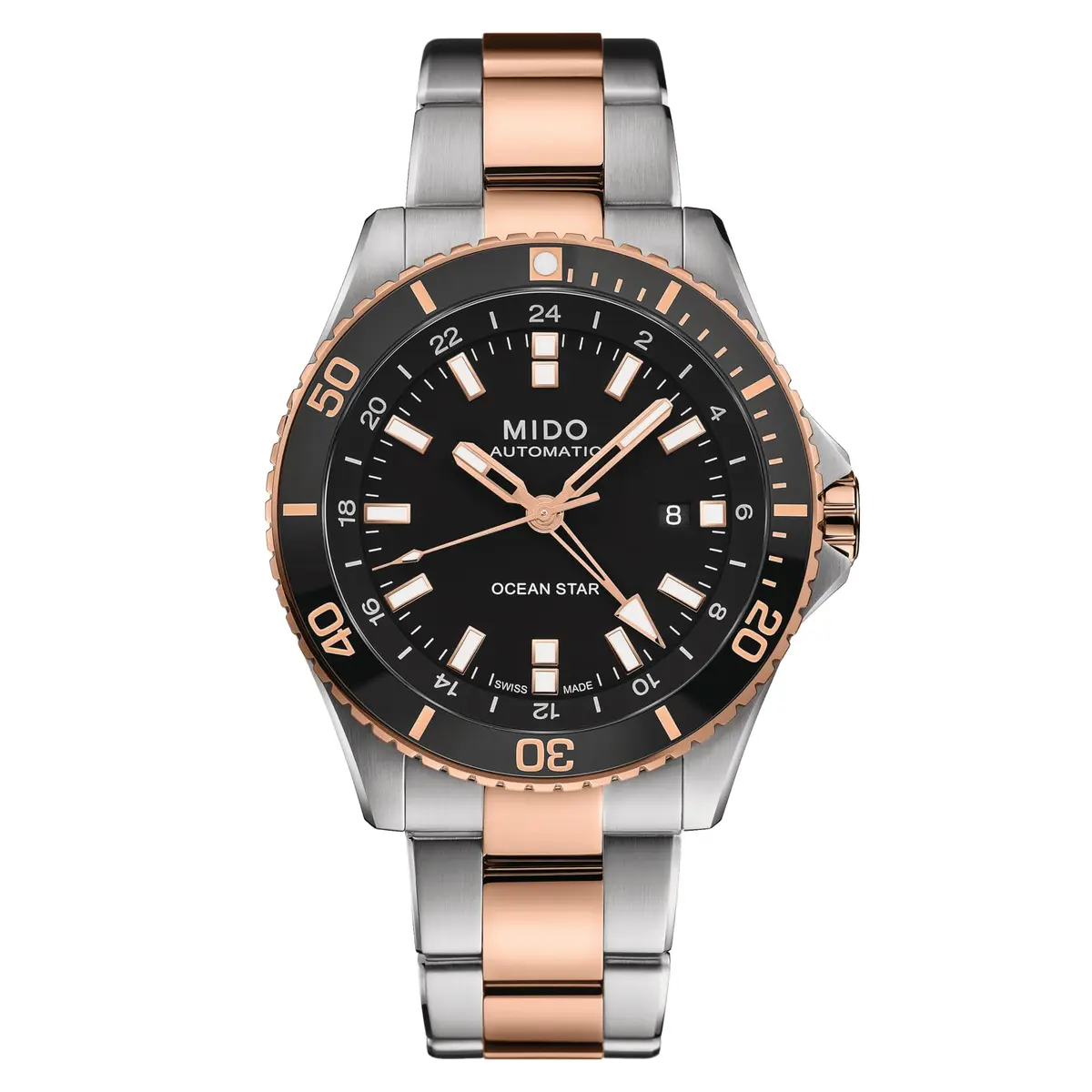 MIDO Ocean Star GMT - Swiss Automatic Watch for Men - 44mm Stainless Steel Case with Two-Tone Ceramic Rotating Bezel - Black Dial - Two-Tone Stainless Steel Bracelet - main product image