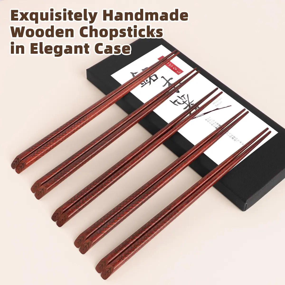 Antner Hardwood Chopsticks Japanese Style 22.8 cm (9 inches) | Natural Wood with Gift Box - view 3