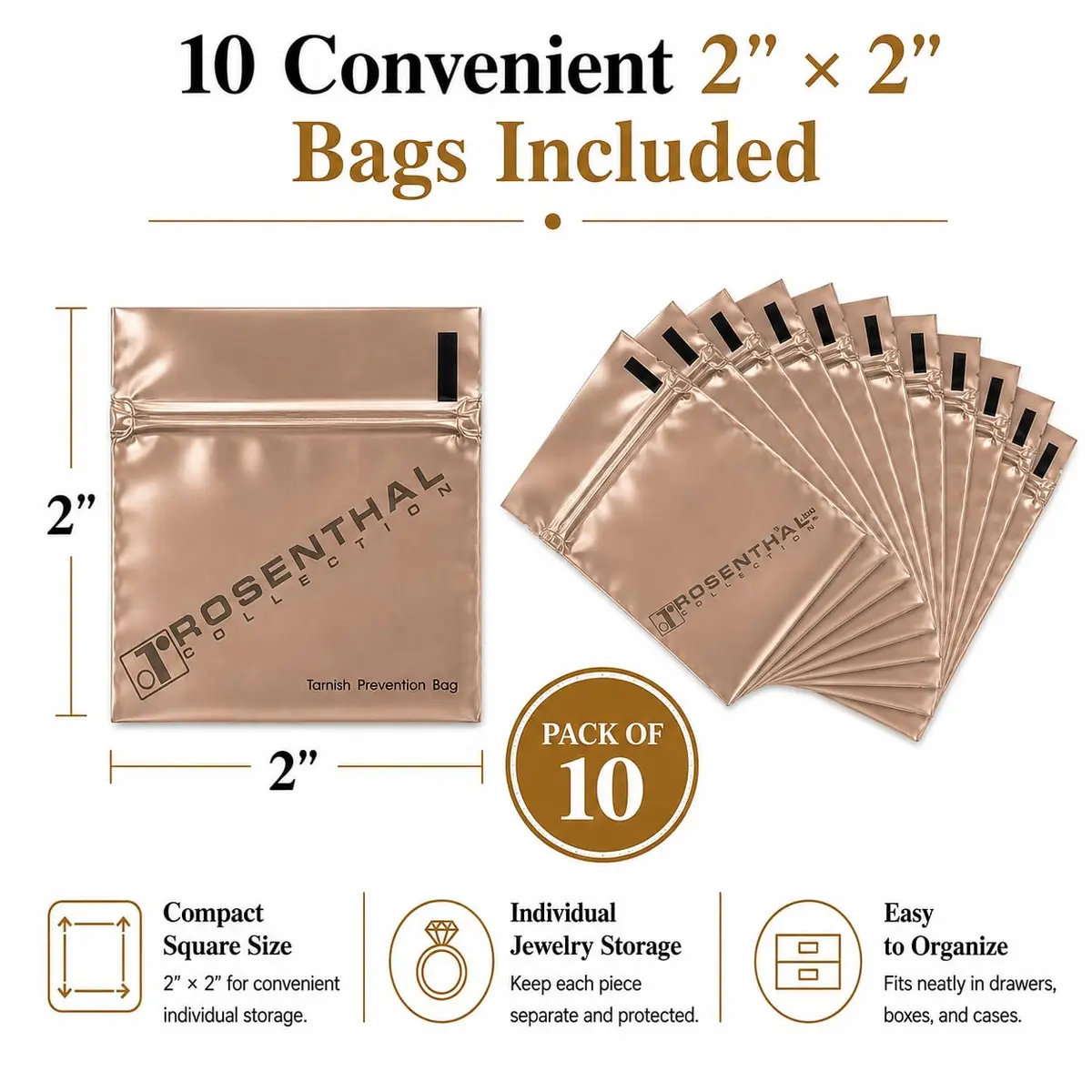 Rosenthal Collection Anti Tarnish Prevention Bags 5.08cm x 5.08cm (2" x 2") | Protects Silver for 3 Years - view 2