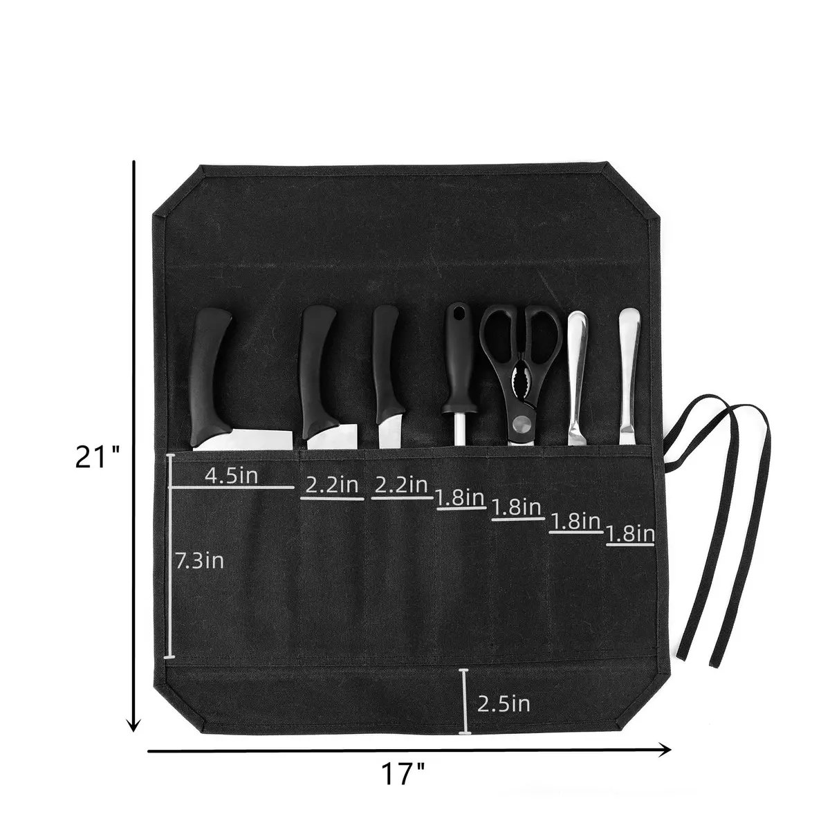 Denifiter Heavy Duty Waxed Canvas Chef Knife Roll Bag with 7 Slots | Holds Knives up to 17" (Black) - view 2