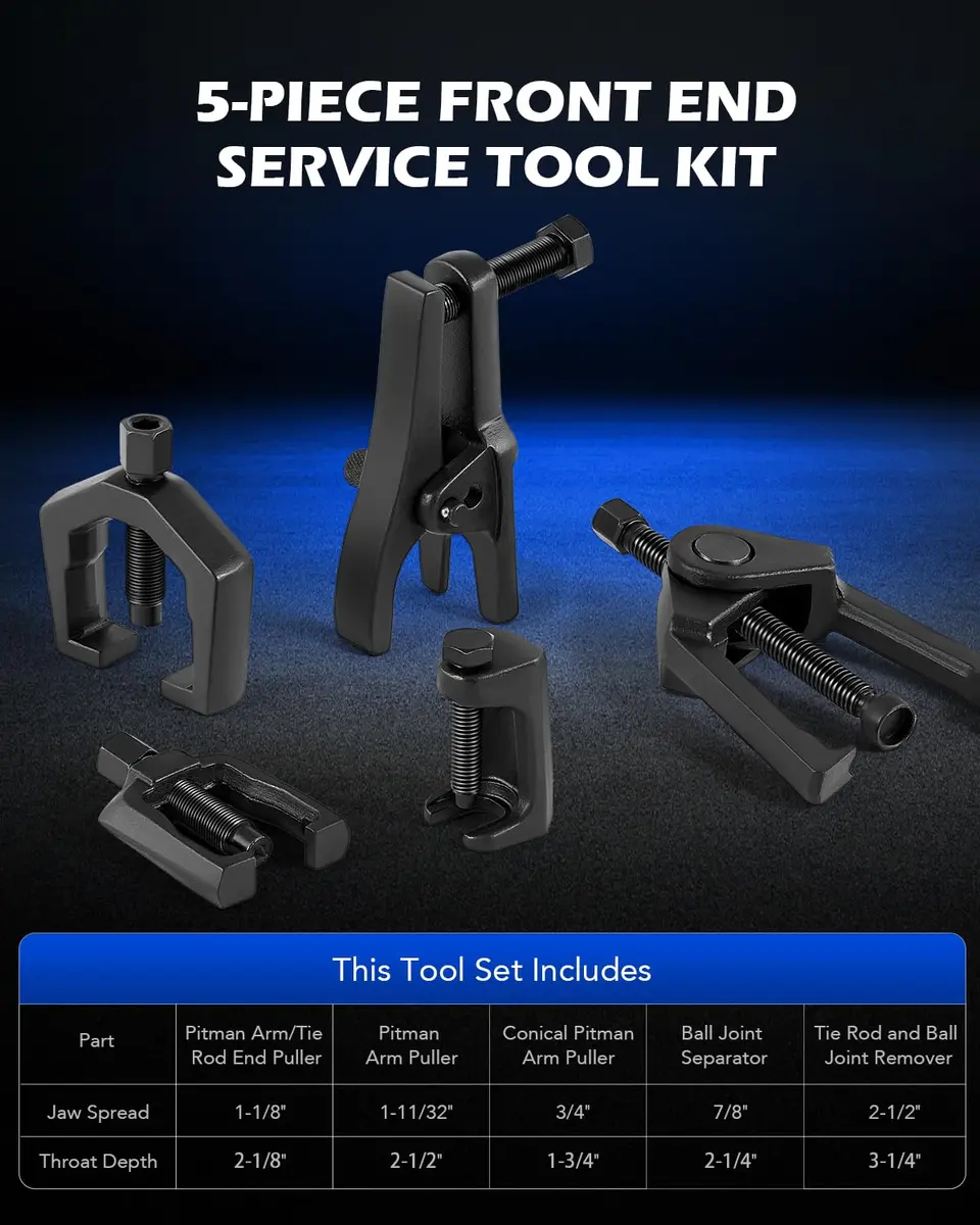 Orion Motor Tech Ball Joint Separator, Tie Rod End Tool Set, Pitman Arm Puller | Heavy-Duty Alloy, 5 Tools, Portable ABS Case - view 2