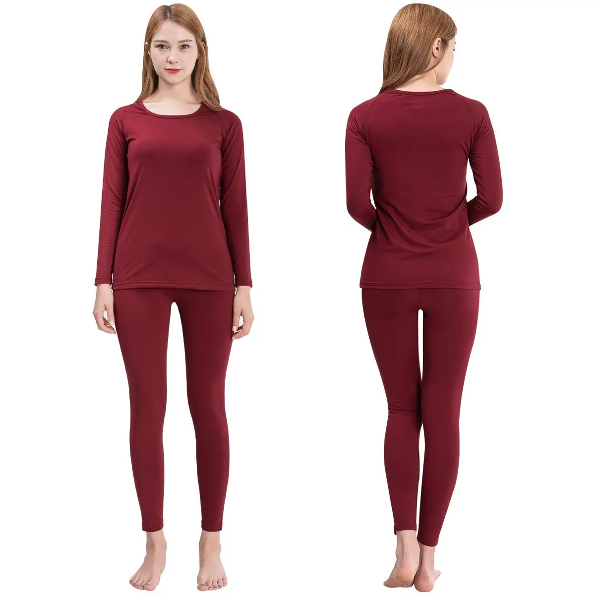 FITEXTREME Womens MAXHEAT Fleece Long Johns Thermal Underwear Basic Burgundy S | Soft Cotton Fabric for Cold Weather (70-120 chars) - main product image