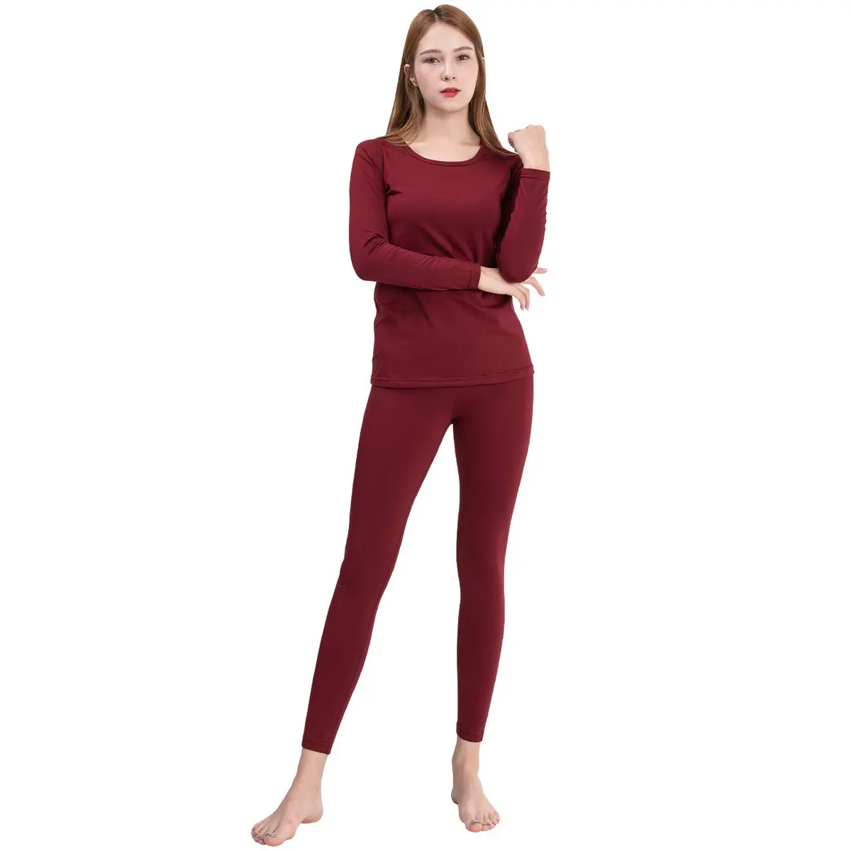 FITEXTREME Womens MAXHEAT Fleece Long Johns Thermal Underwear Basic Burgundy S | Soft Cotton Fabric for Cold Weather (70-120 chars) - view 2