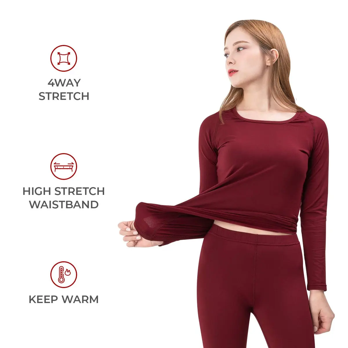 FITEXTREME Womens MAXHEAT Fleece Long Johns Thermal Underwear Basic Burgundy S | Soft Cotton Fabric for Cold Weather (70-120 chars) - view 3