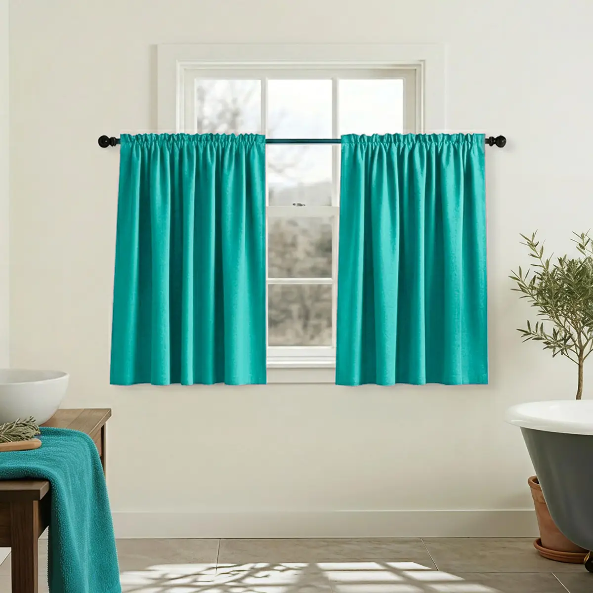 Mrs.Naturall Turquoise Blackout Short Curtains 36 Inch | Modern Microfiber, 2 Panels, Bedroom & Kitchen - main product image