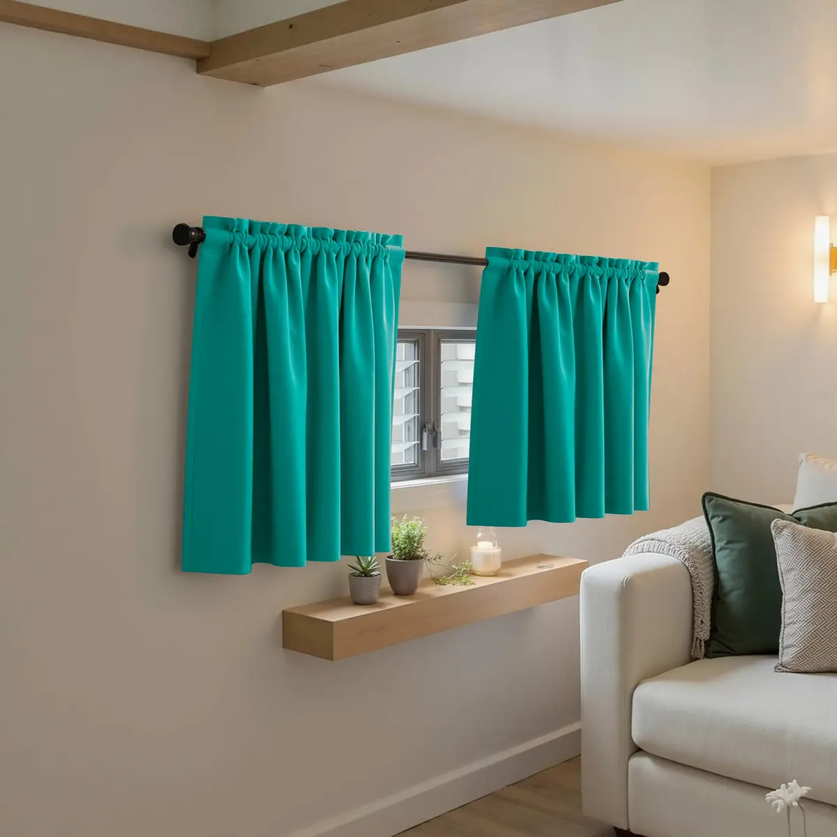 Mrs.Naturall Turquoise Blackout Short Curtains 36 Inch | Modern Microfiber, 2 Panels, Bedroom & Kitchen - view 5