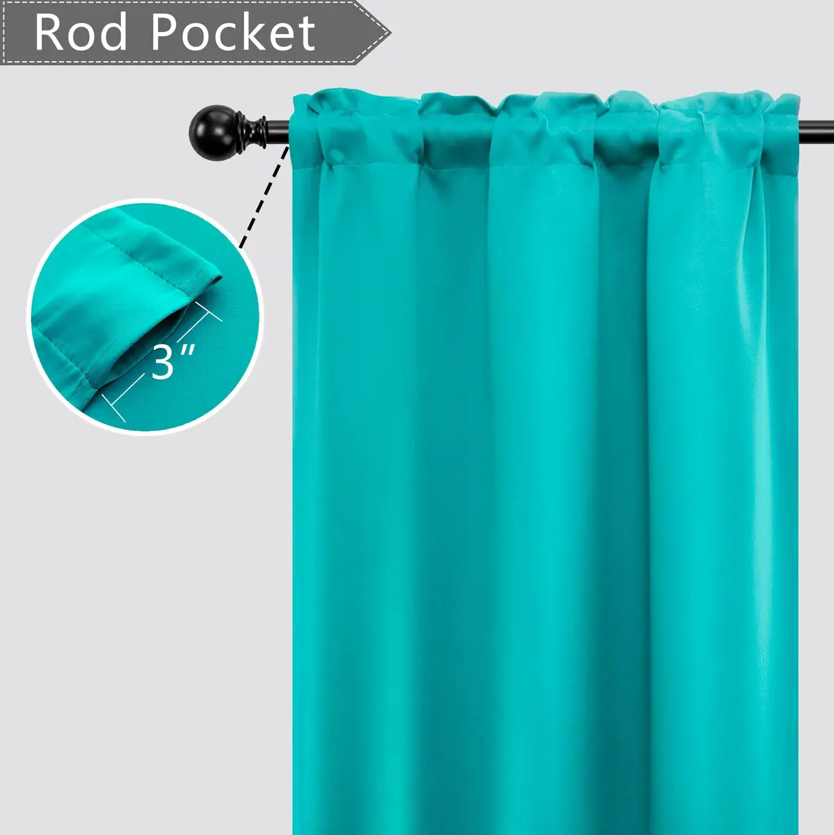 Mrs.Naturall Turquoise Blackout Short Curtains 36 Inch | Modern Microfiber, 2 Panels, Bedroom & Kitchen - view 4