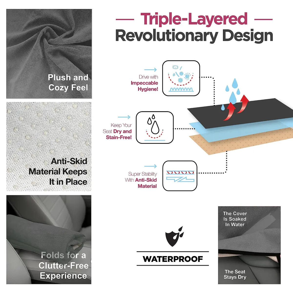 lebogner Waterproof Sweating Car Seat Cover 29.5”x56” | Universal Fit, Anti-Slip, Machine Washable, Grey - view 5