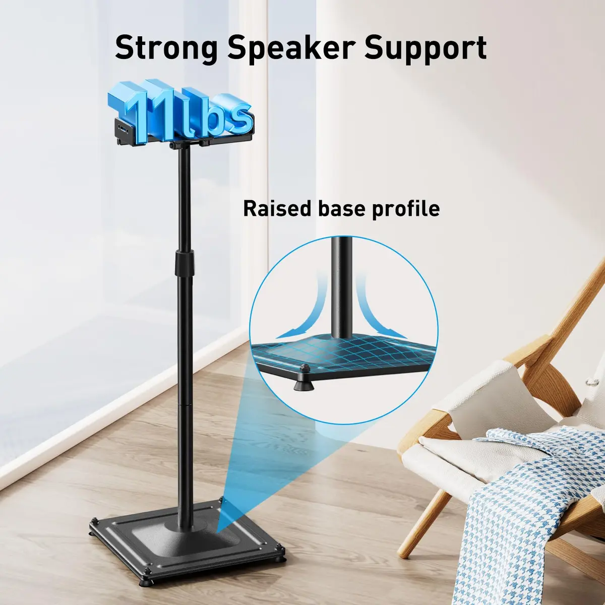PERLESMITH Universal Speaker Stands for Surround Sound -Height Adjustable Extend 33.3”to 45.1”, Floor Speaker Stand for Satellite & Studio & Bookshelf Speakers up to 11LBS,1 Pair Black, PSSS2 - view 4