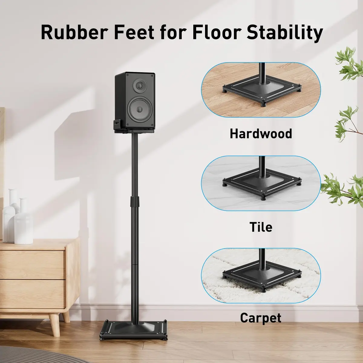 PERLESMITH Universal Speaker Stands for Surround Sound -Height Adjustable Extend 33.3”to 45.1”, Floor Speaker Stand for Satellite & Studio & Bookshelf Speakers up to 11LBS,1 Pair Black, PSSS2 - view 5