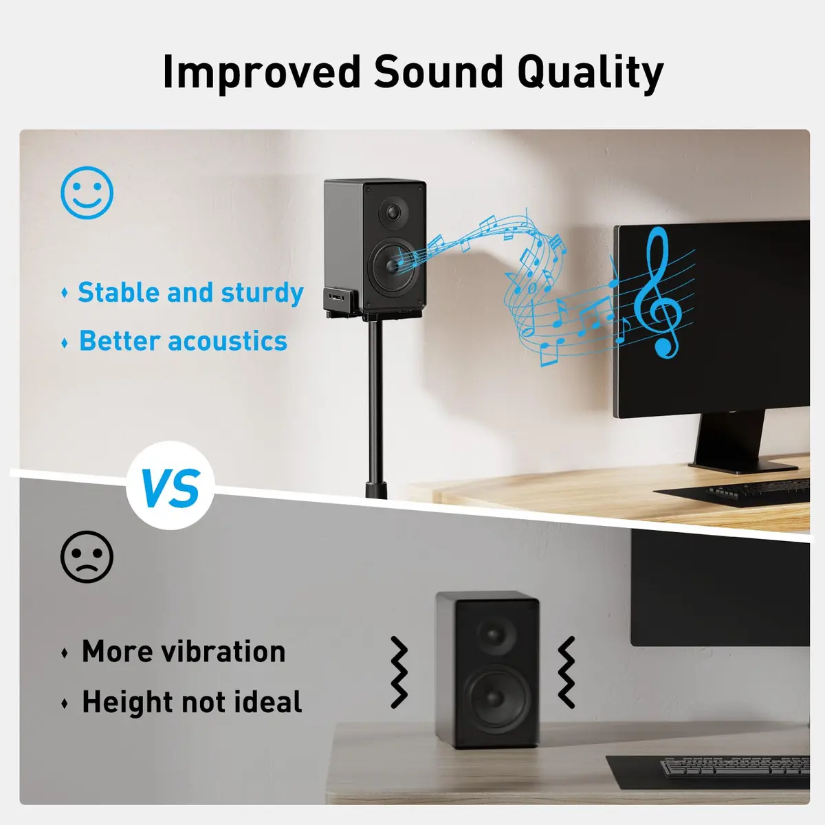 PERLESMITH Universal Speaker Stands for Surround Sound -Height Adjustable Extend 33.3”to 45.1”, Floor Speaker Stand for Satellite & Studio & Bookshelf Speakers up to 11LBS,1 Pair Black, PSSS2 - view 7