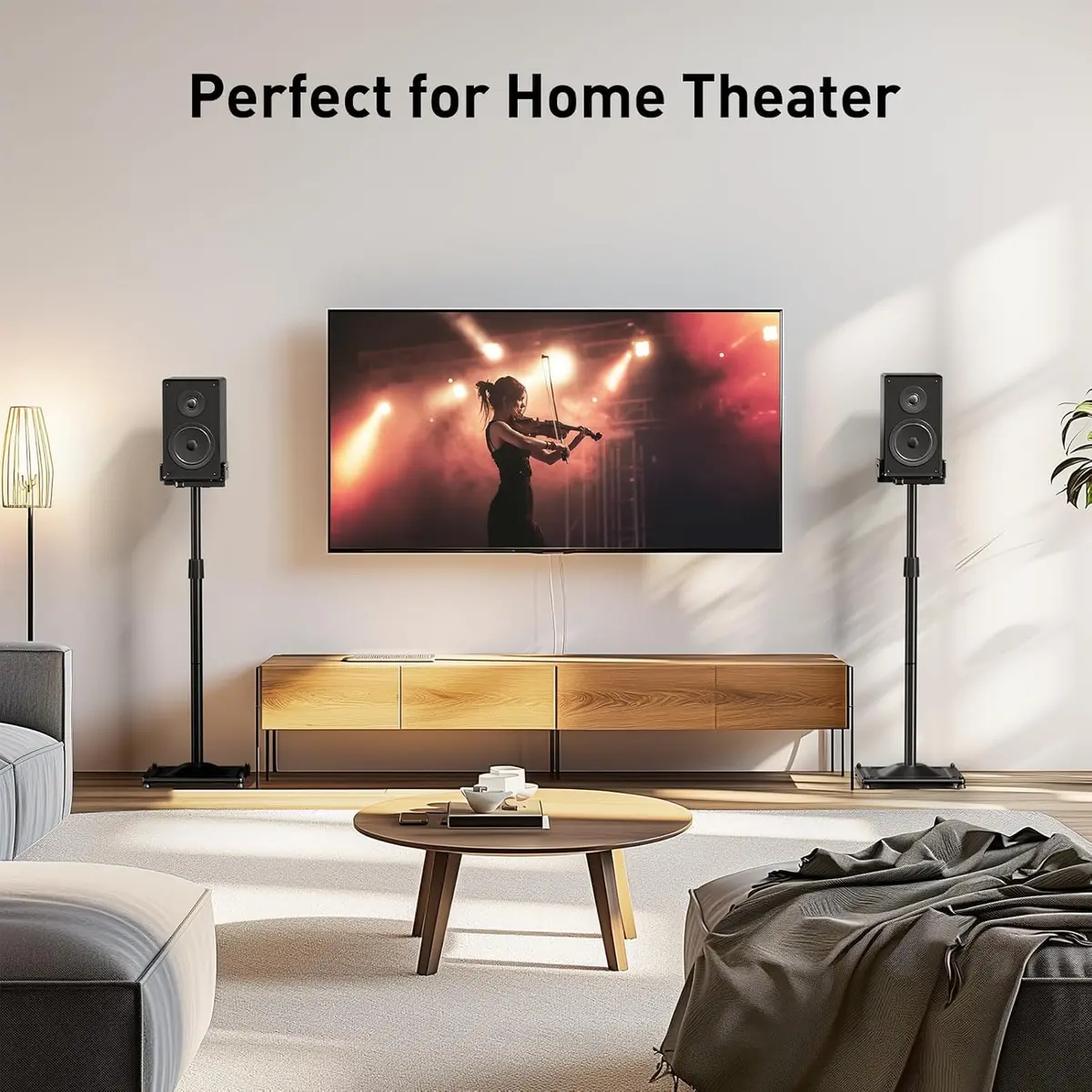 PERLESMITH Universal Speaker Stands for Surround Sound -Height Adjustable Extend 33.3”to 45.1”, Floor Speaker Stand for Satellite & Studio & Bookshelf Speakers up to 11LBS,1 Pair Black, PSSS2 - view 8