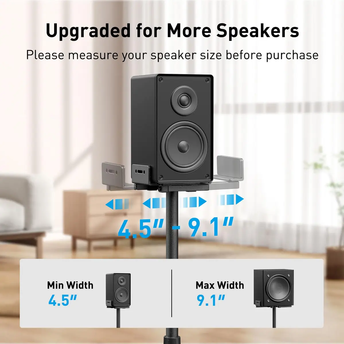 PERLESMITH Universal Speaker Stands for Surround Sound -Height Adjustable Extend 33.3”to 45.1”, Floor Speaker Stand for Satellite & Studio & Bookshelf Speakers up to 11LBS,1 Pair Black, PSSS2 - view 3