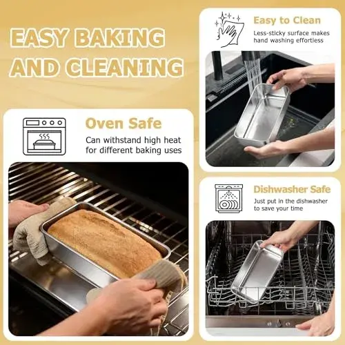 TeamFar Stainless Steel Loaf Pan 23cm x 13cm (9.25" x 5") | Healthy Non-Toxic Baking for Bread & Cakes - view 4