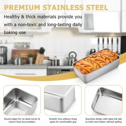 TeamFar Stainless Steel Loaf Pan 23cm x 13cm (9.25" x 5") | Healthy Non-Toxic Baking for Bread & Cakes - view 3