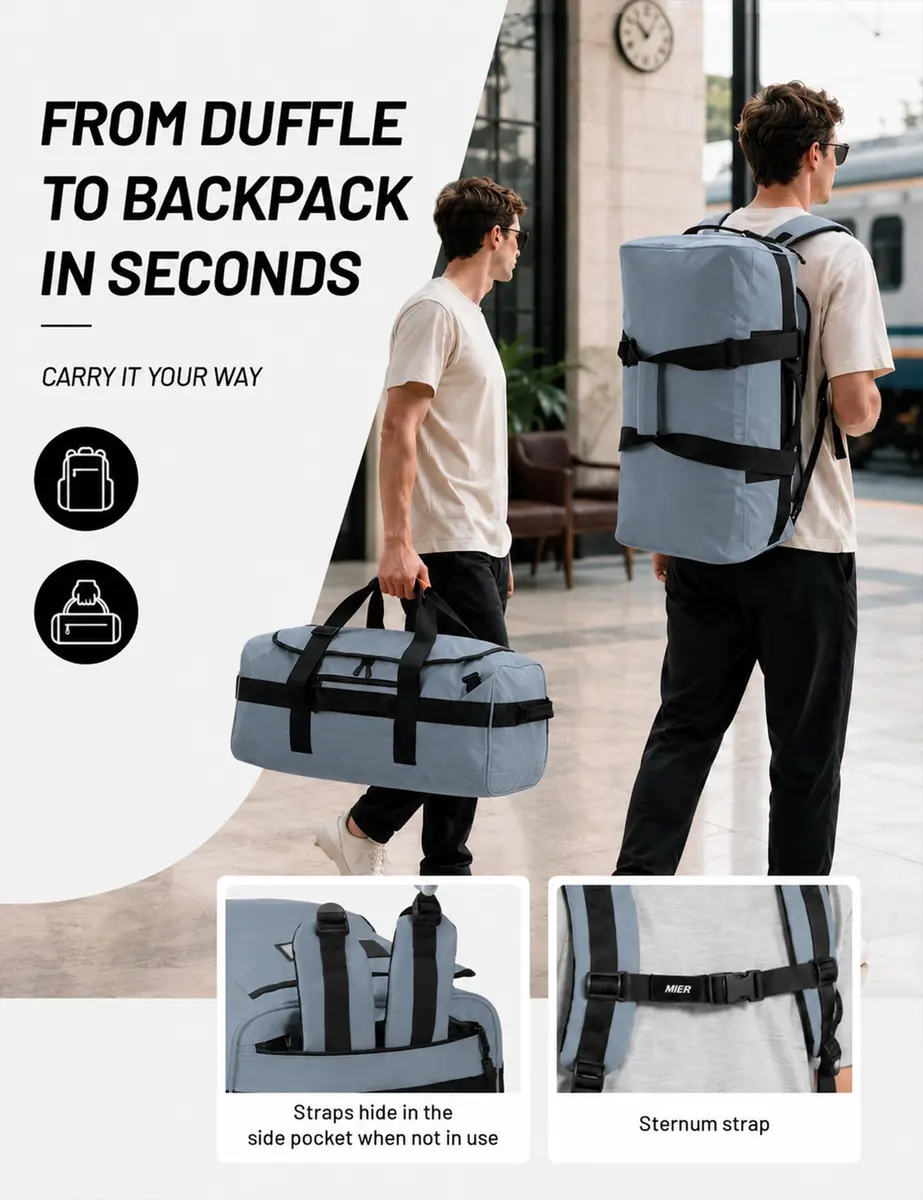 MIER Water Resistant Heavy Duty Duffel Bag 40L | Versatile Sports & Travel Companion - view 2