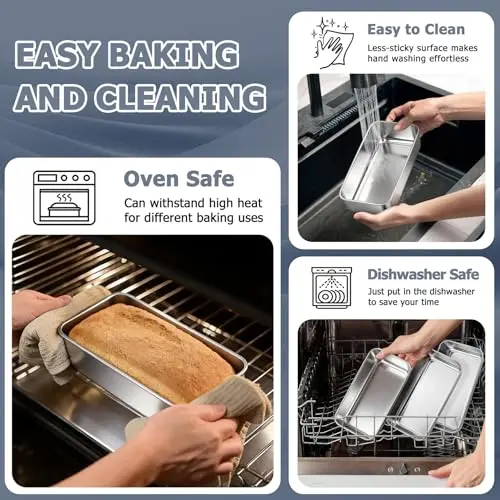 TeamFar Stainless Steel Loaf Pan Set of 3, 9.25 x 5 Inch (23.5 x 12.7 cm) | Healthy Baking for Bread & Meatloaf - view 4