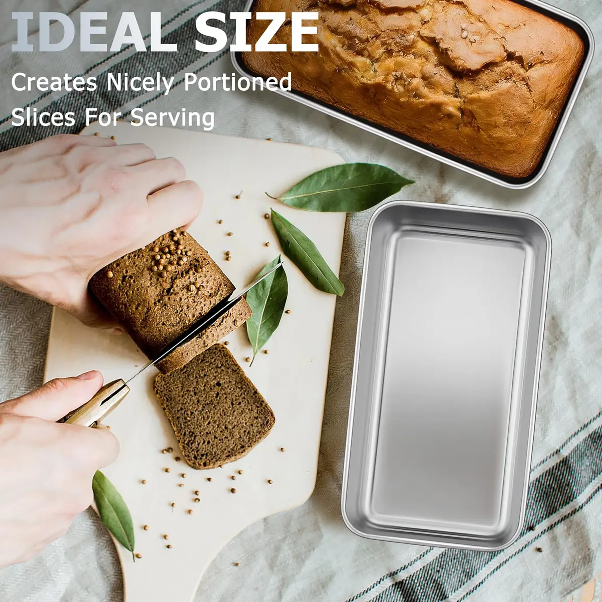 TeamFar Stainless Steel Loaf Pan Set of 3, 9.25 x 5 Inch (23.5 x 12.7 cm) | Healthy Baking for Bread & Meatloaf - view 6