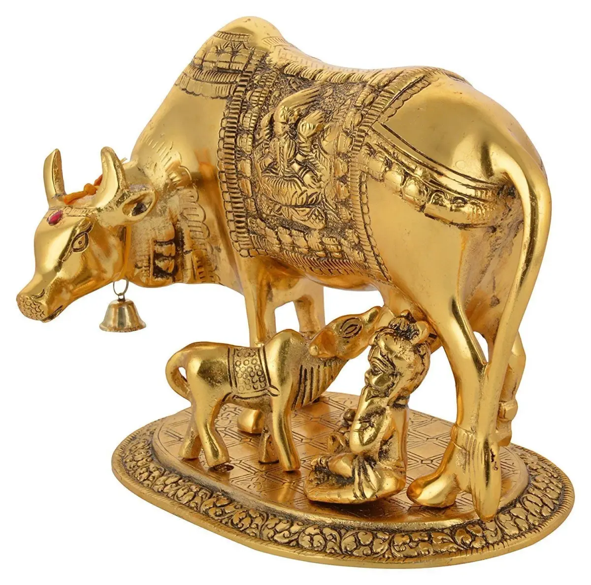 SAUDEEP INDIA Oxidised Metal Kamdhenu Cow and Calf Statue with Bal Gopal | 17.78cm (7 Inch) Traditional Religious Figurine - view 2
