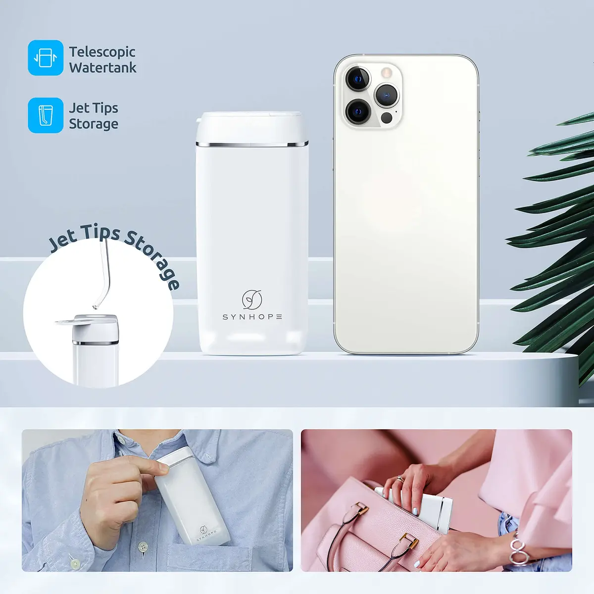 SYNHOPE White Cordless Portable Water Flosser 140ml (4.7 fl oz) | Deep Clean & Gum Health - view 4