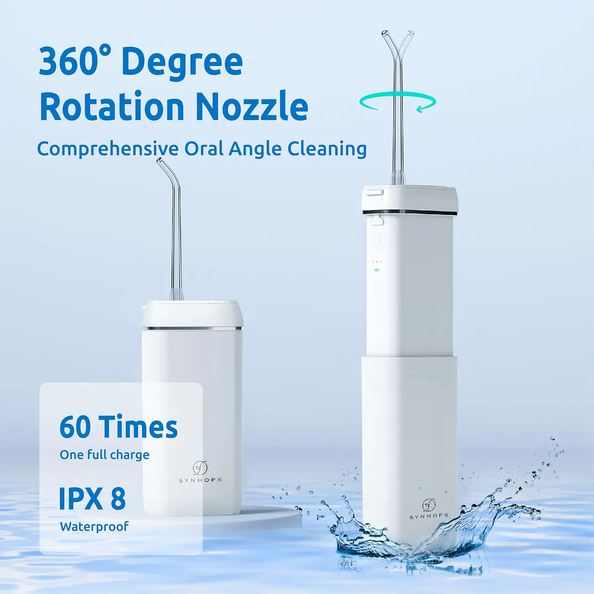 SYNHOPE White Cordless Portable Water Flosser 140ml (4.7 fl oz) | Deep Clean & Gum Health - view 6