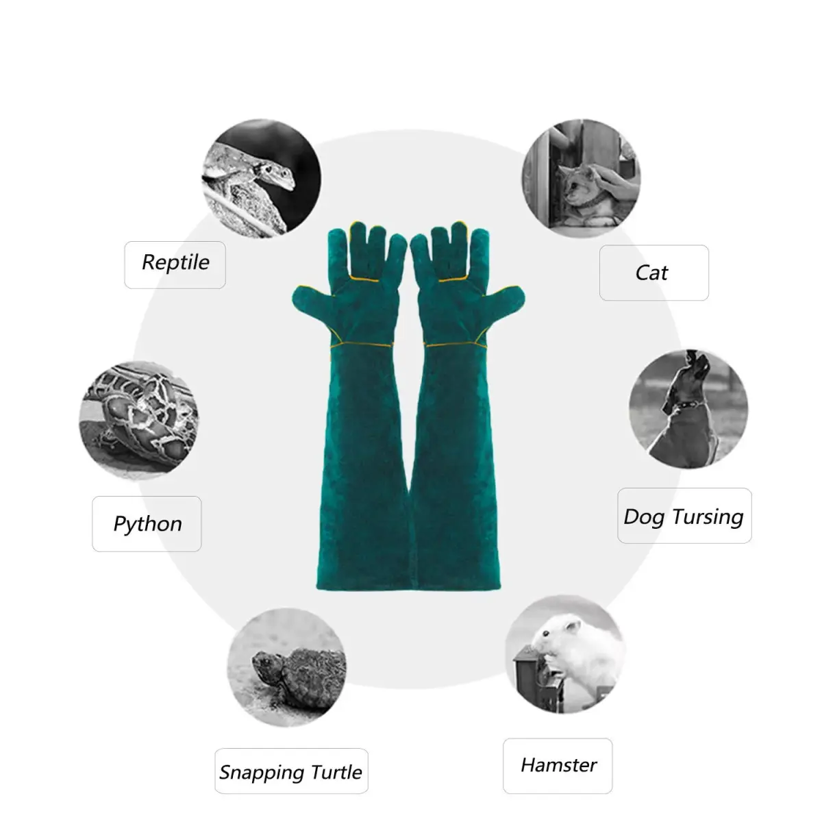 PeSandy Animal Handling Gloves 60cm (23.6 inch) Green | Bite & Scratch Resistant Cowhide - view 2