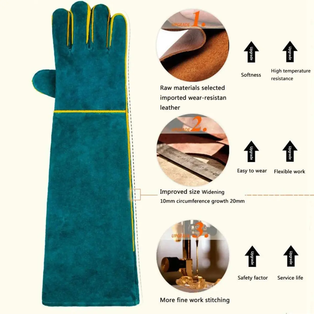 PeSandy Animal Handling Gloves 60cm (23.6 inch) Green | Bite & Scratch Resistant Cowhide - view 4
