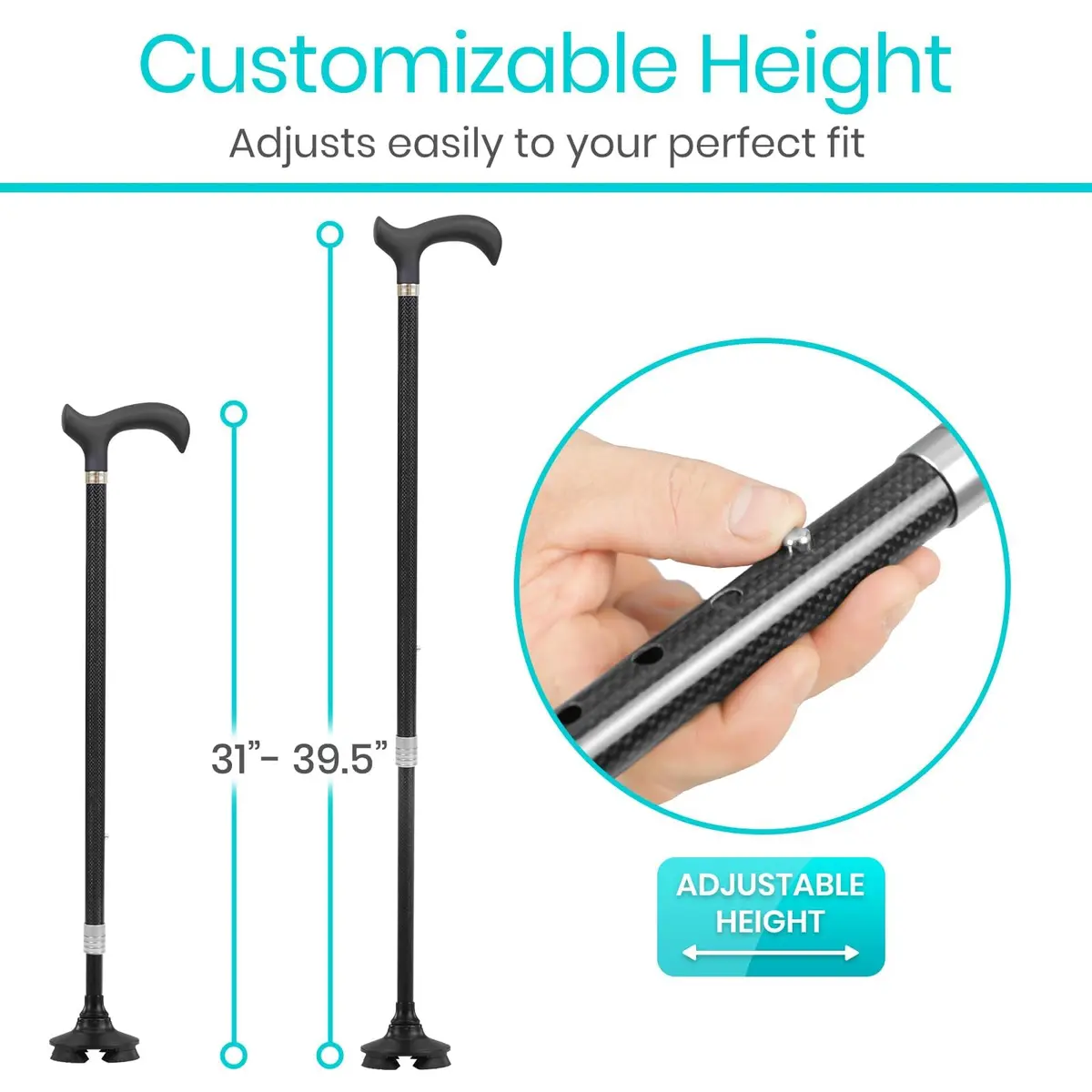 Vive Carbon Fiber Standing Cane - Heavy Duty Walking Stick for Men & Women | Self-Standing, Adjustable, Lightweight - view 8