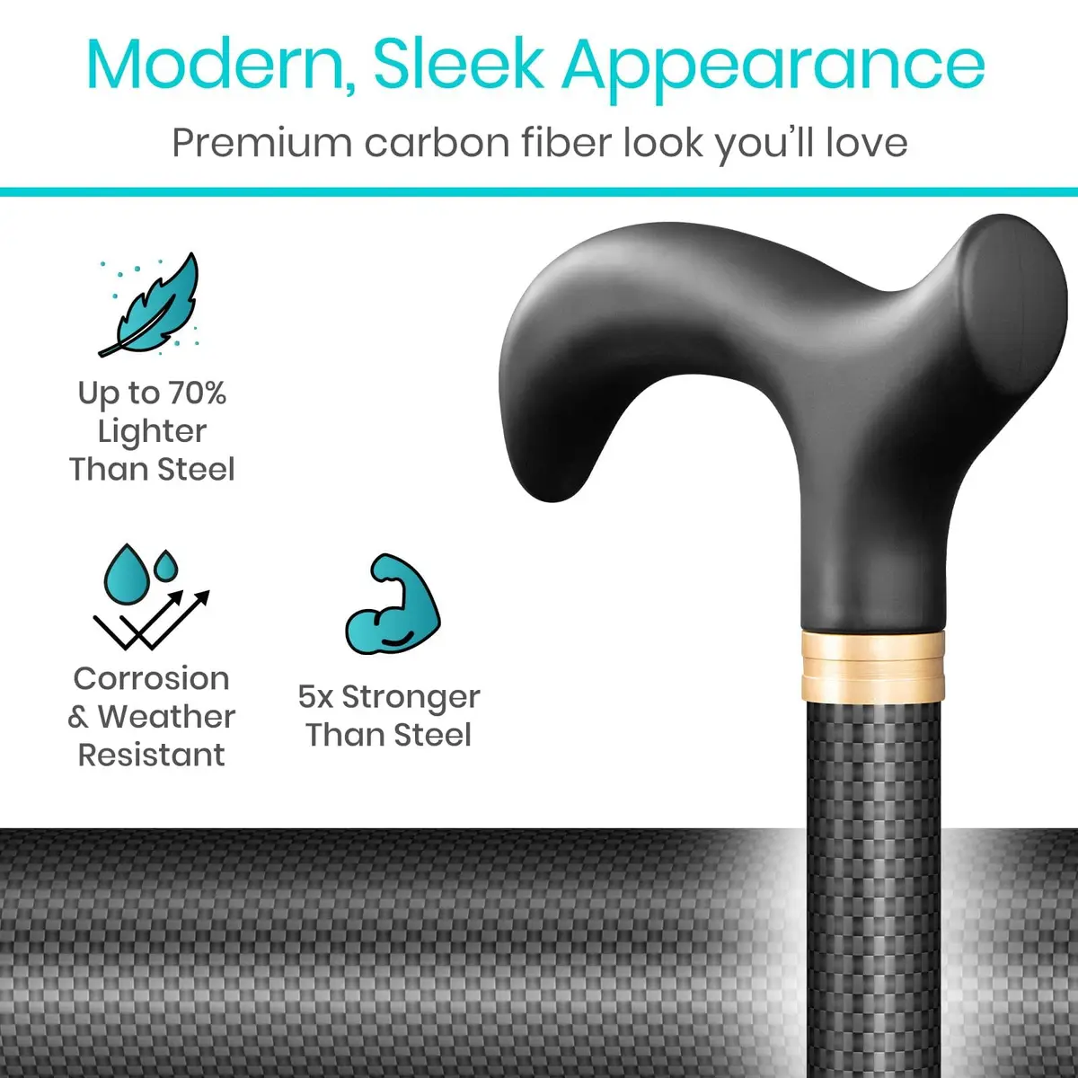 Vive Carbon Fiber Standing Cane - Heavy Duty Walking Stick for Men & Women | Self-Standing, Adjustable, Lightweight - view 9
