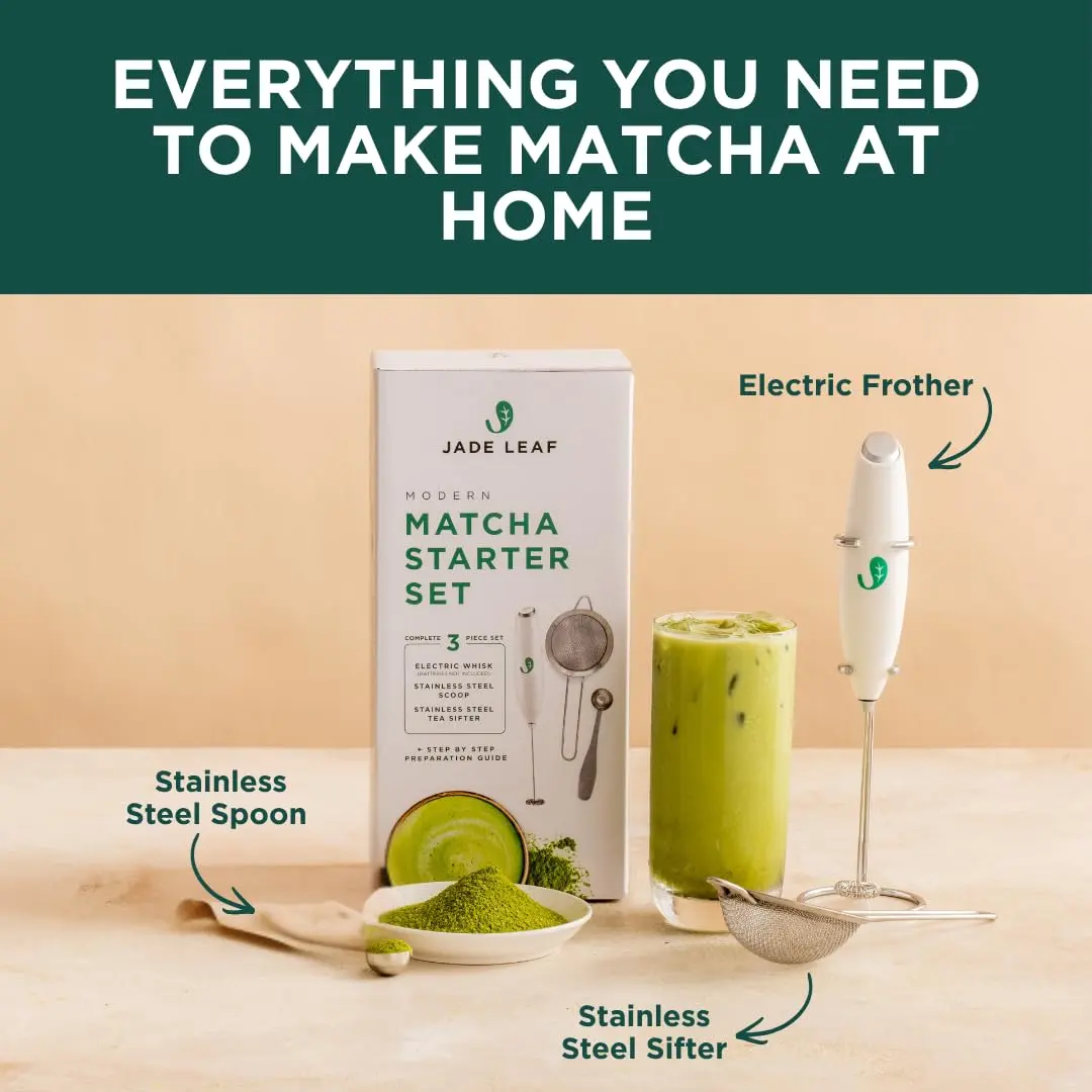 Jade Leaf Modern Matcha Whisk Set with Electric Frother, Scoop & Sifter | Beginner-Friendly Clump-Free Matcha Preparation - view 2