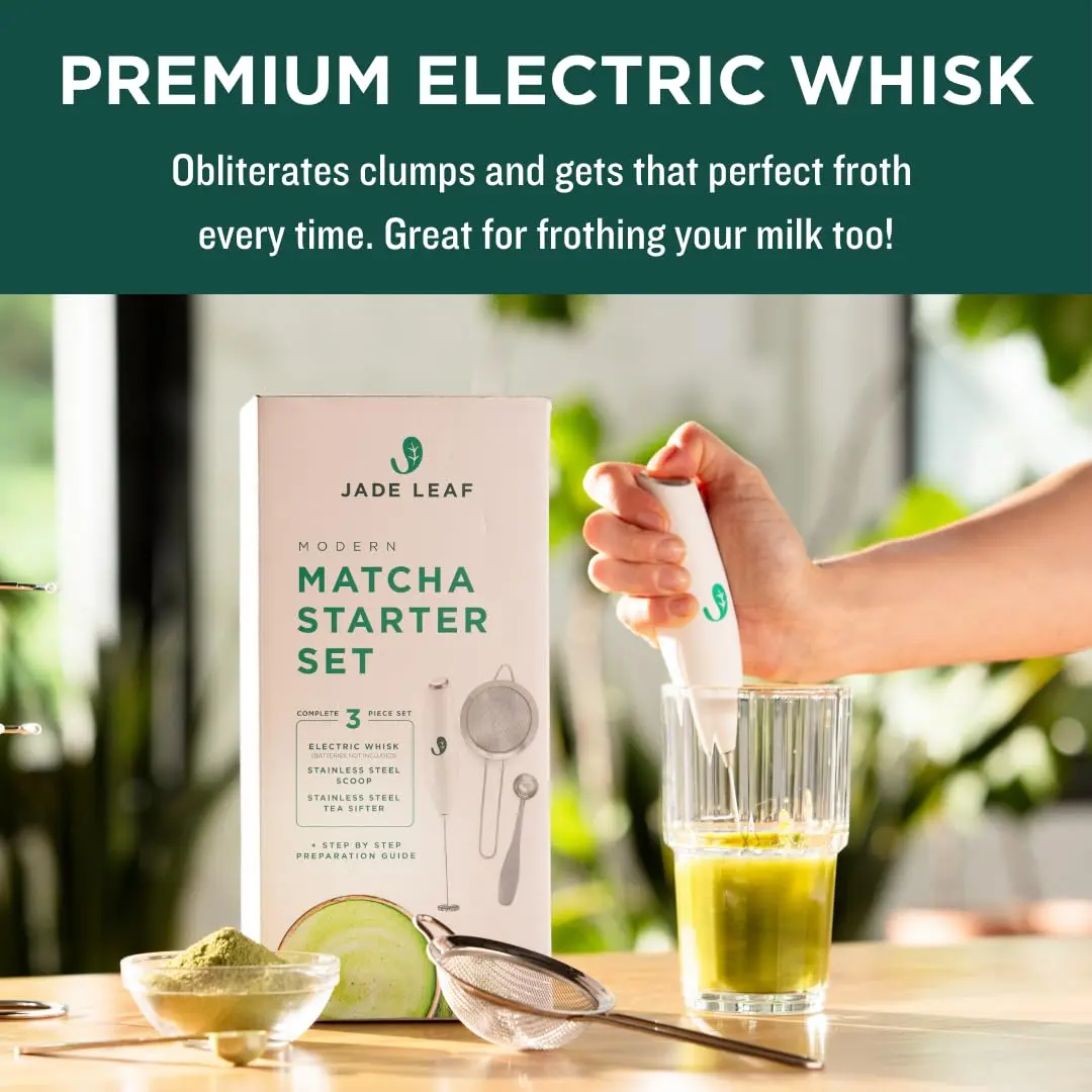 Jade Leaf Modern Matcha Whisk Set with Electric Frother, Scoop & Sifter | Beginner-Friendly Clump-Free Matcha Preparation - view 4