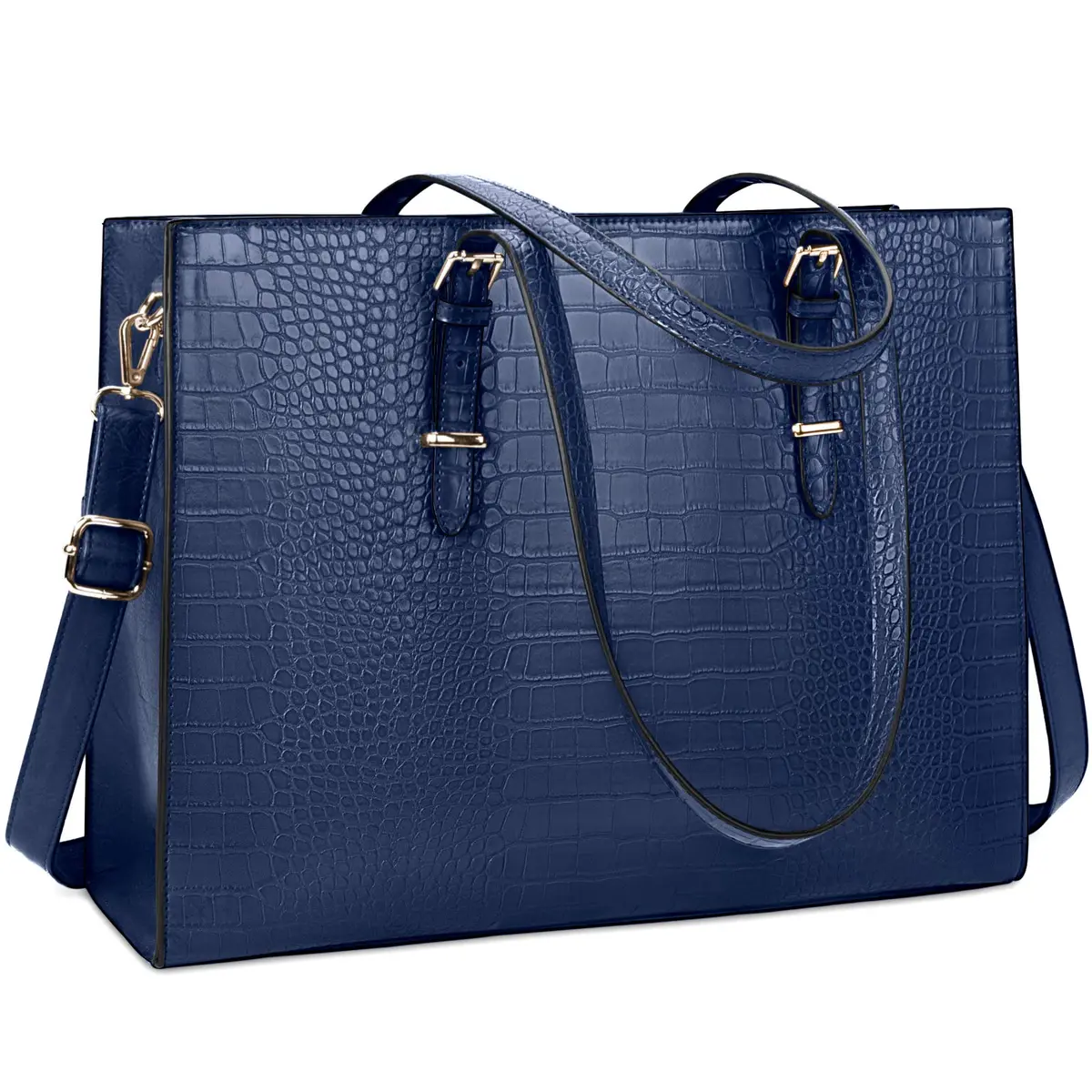 Lubardy Women's 15.6 Inch Laptop Tote Bag | Water-Resistant Crocodile Pattern Leather Briefcase with Padded Compartment - main product image