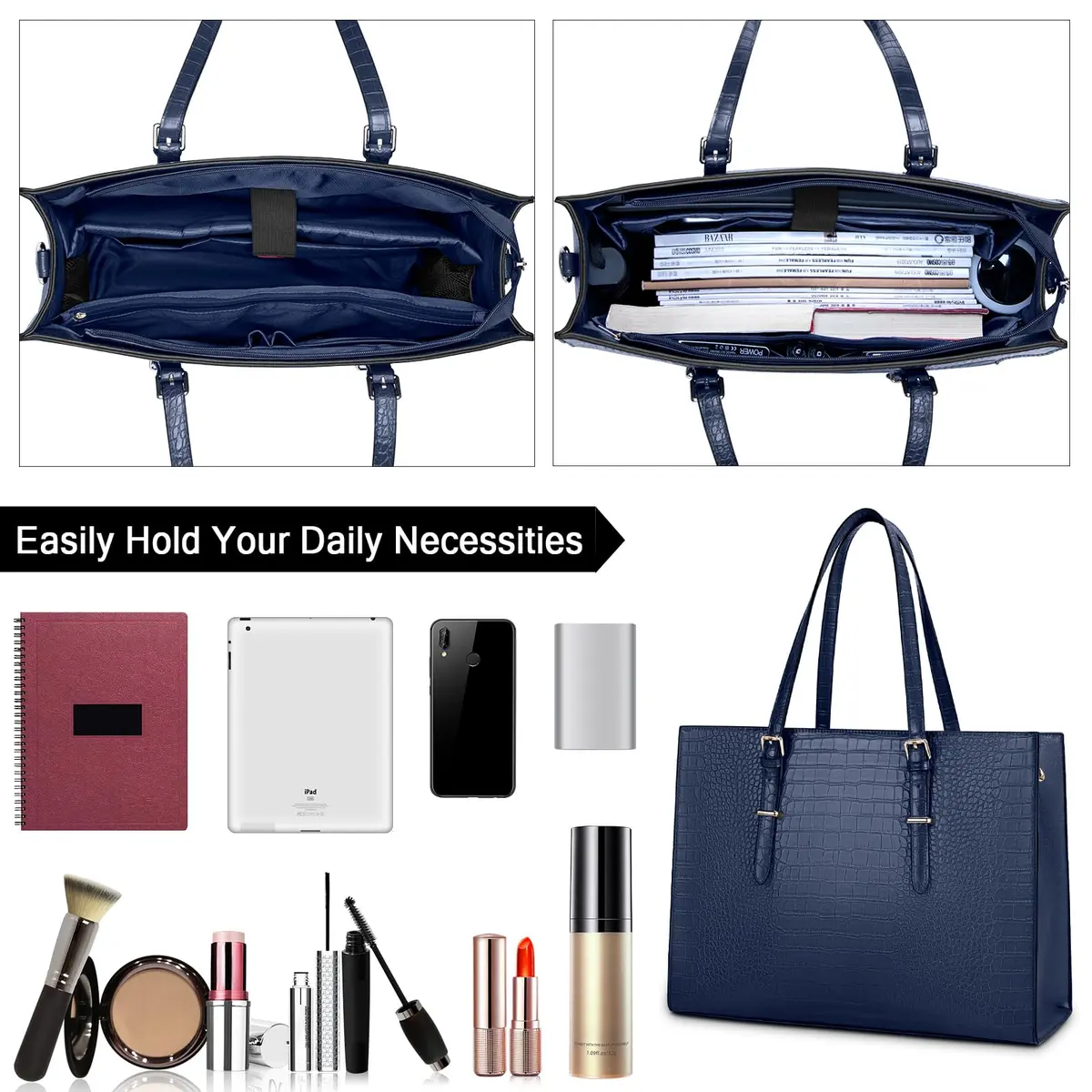 Lubardy Women's 15.6 Inch Laptop Tote Bag | Water-Resistant Crocodile Pattern Leather Briefcase with Padded Compartment - view 3