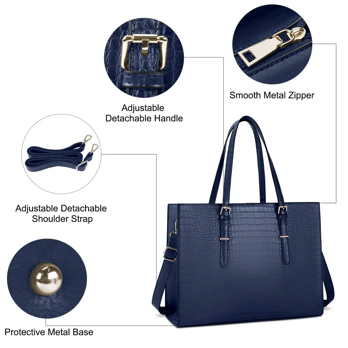 Lubardy Women's 15.6 Inch Laptop Tote Bag | Water-Resistant Crocodile Pattern Leather Briefcase with Padded Compartment - view 4