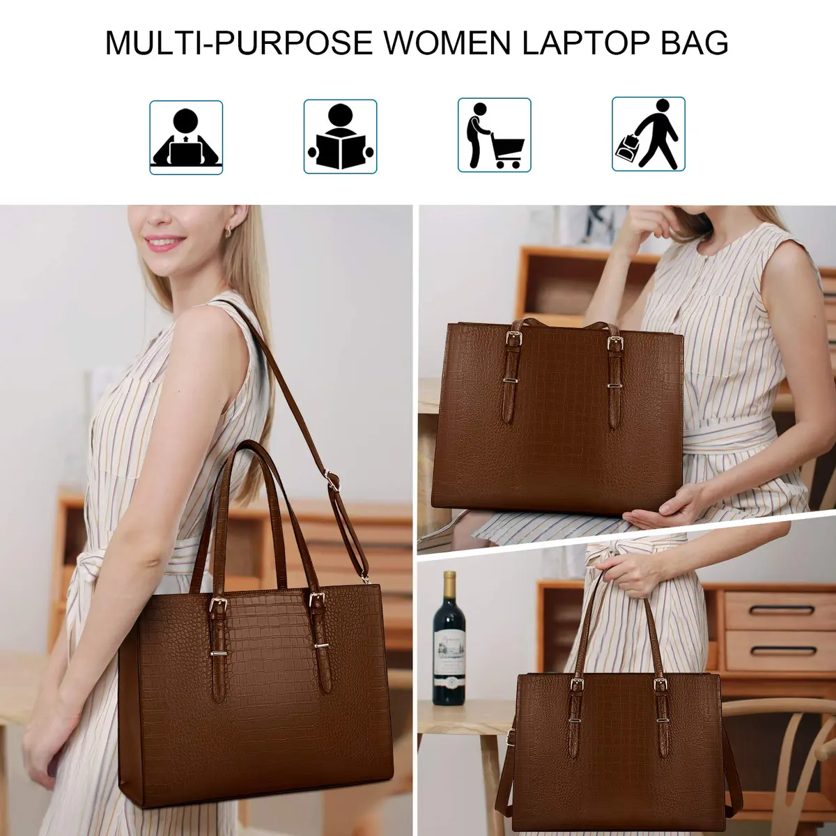 Lubardy Crocodile Pattern Leather Laptop Tote Bag 43.4 cm (16.9 inches) | Water-Resistant Work Briefcase for Women - view 2