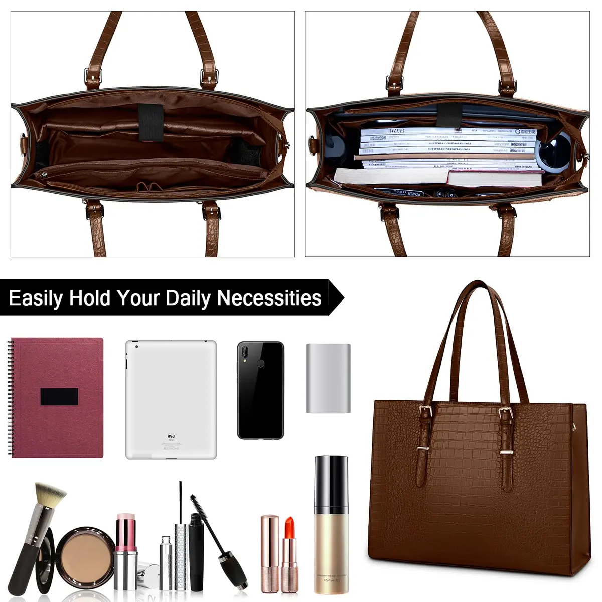 Lubardy Crocodile Pattern Leather Laptop Tote Bag 43.4 cm (16.9 inches) | Water-Resistant Work Briefcase for Women - view 3