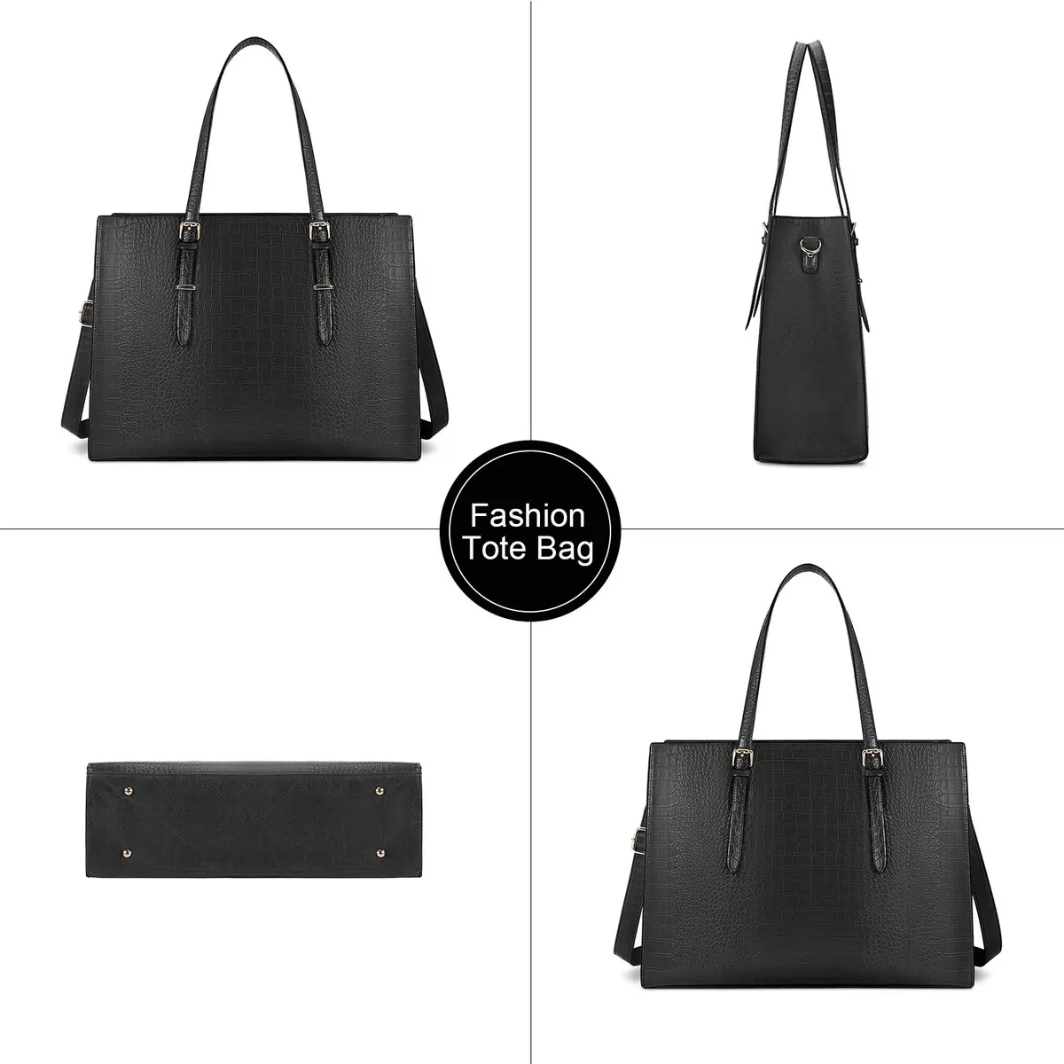 Lubardy Black Crocodile Leather Tote Bag for Women 15.6 Inch | Water-Resistant Work Briefcase - view 6