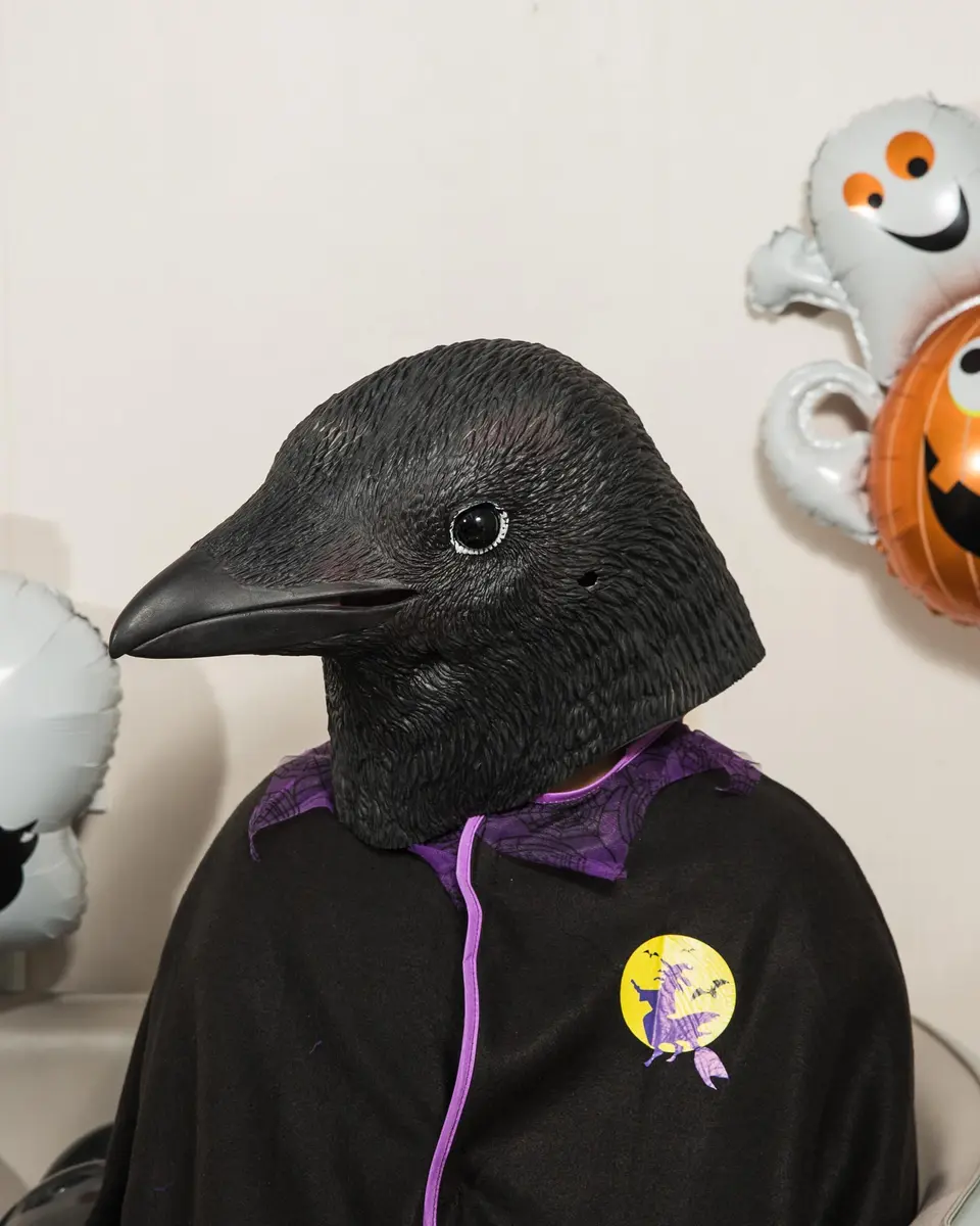 CreepyParty Crow Mask, Full Head Natural Latex Bird Costume for Halloween Party | Adult Unisex Horror Mask - view 3