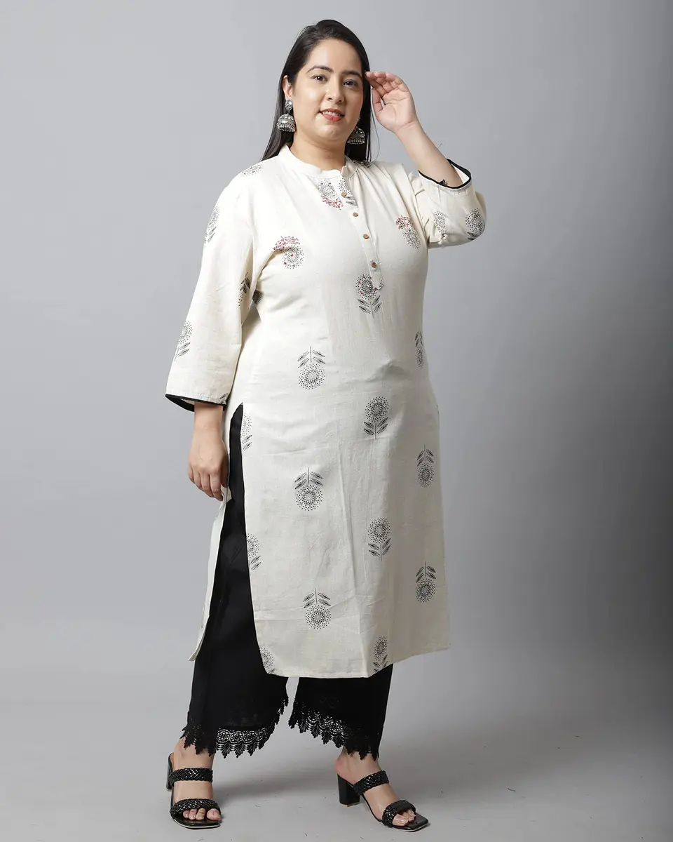 Rajnandini Women's Cotton Jaipuri Printed Kurti Small (45 inches length) | Straight Fit 3/4 Sleeve Round Neck - view 4