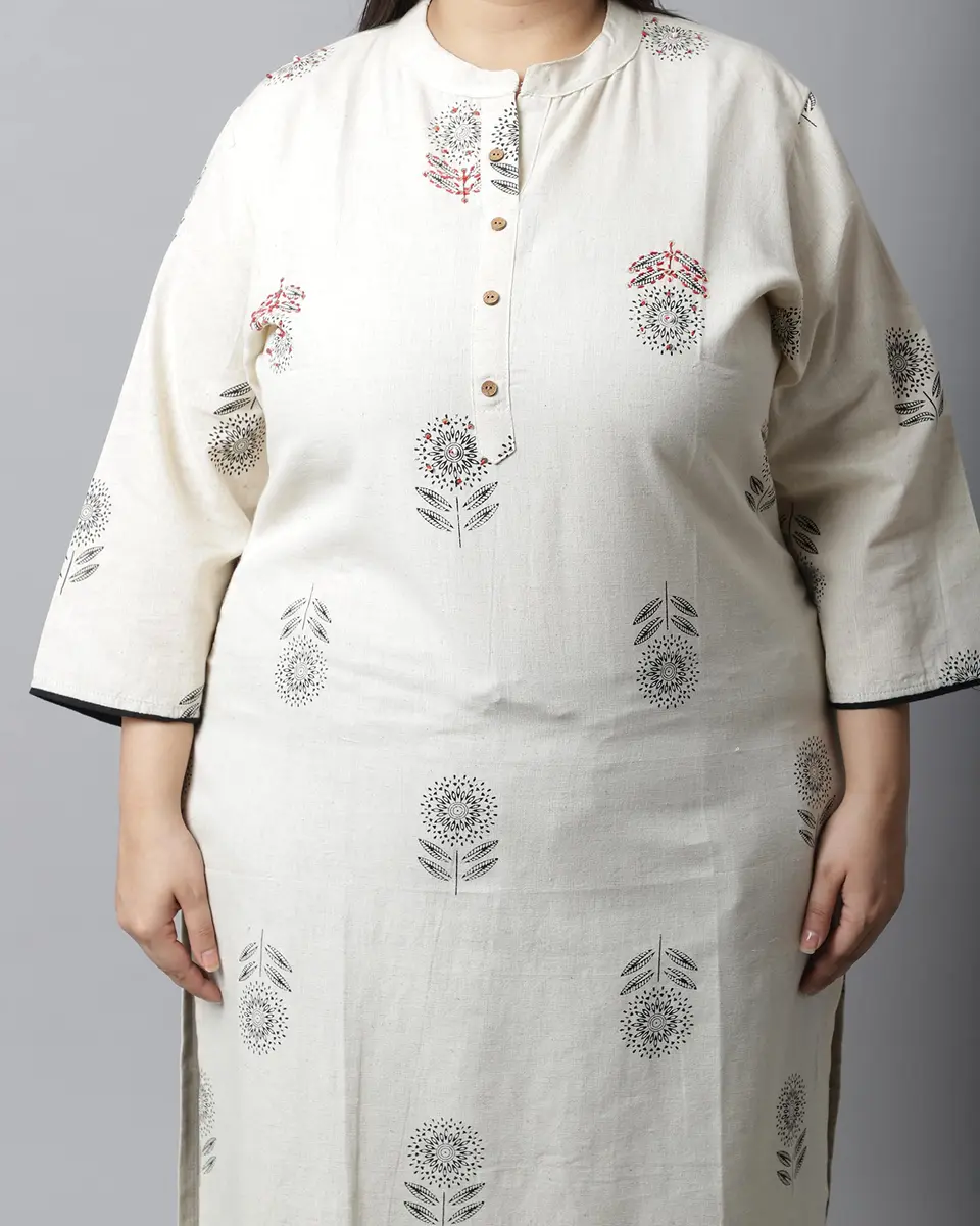 Rajnandini Women's Cotton Jaipuri Printed Kurti Small (45 inches length) | Straight Fit 3/4 Sleeve Round Neck - view 6